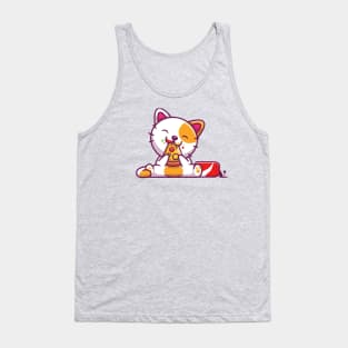 Cute Cat Eating Pizza And Cola Cartoon Tank Top